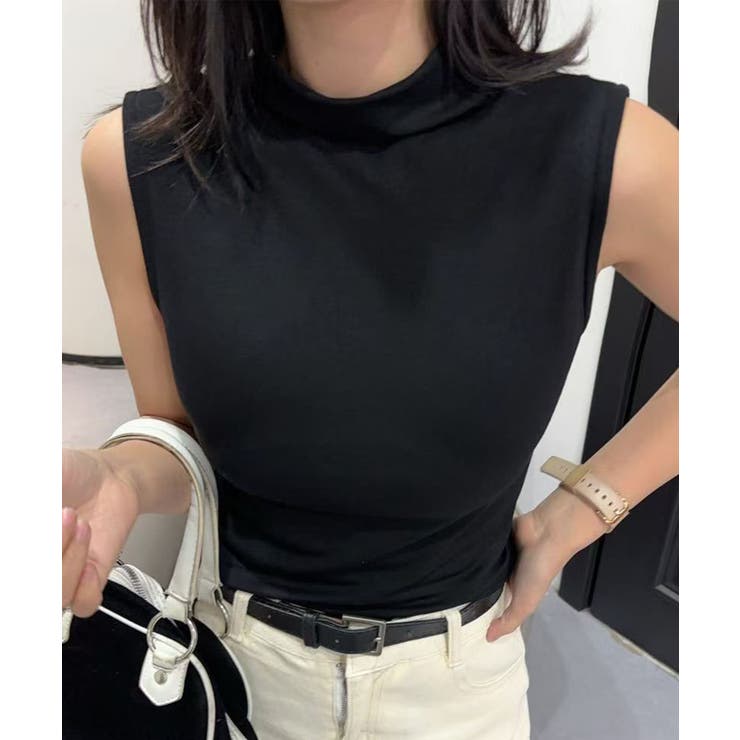 ブラック | ハイネックフィットノースリーブ | aimoha 