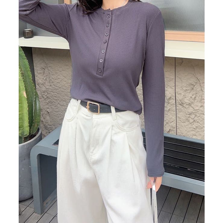 グレー | aimoha - select -/ヘンリーネックリブトップス | aimoha 