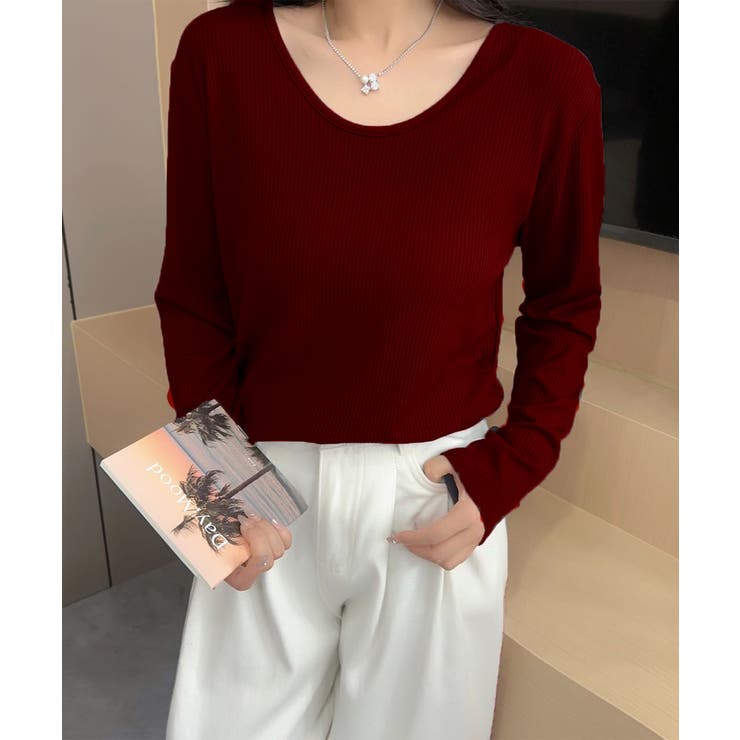 ワインレッド | aimoha - select -/サイドシャーリングリブトップス | aimoha 