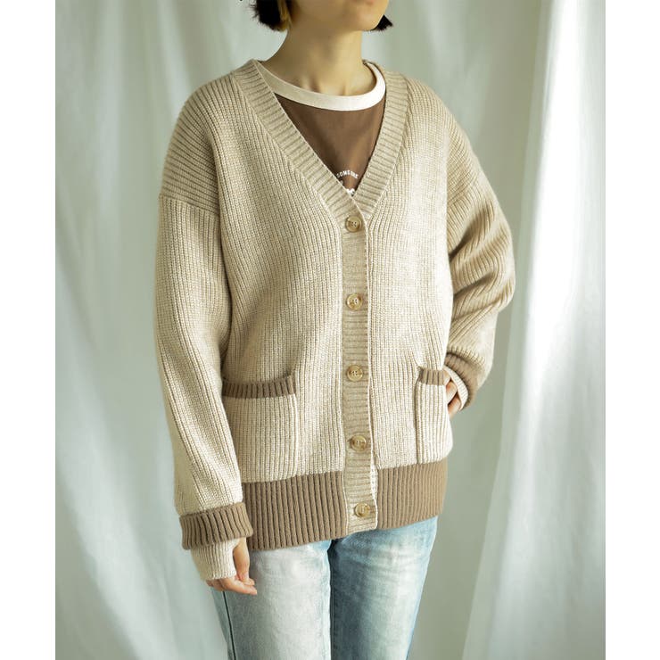 【smore】Bicolor knit cardigan | aimoha  | 詳細画像13 