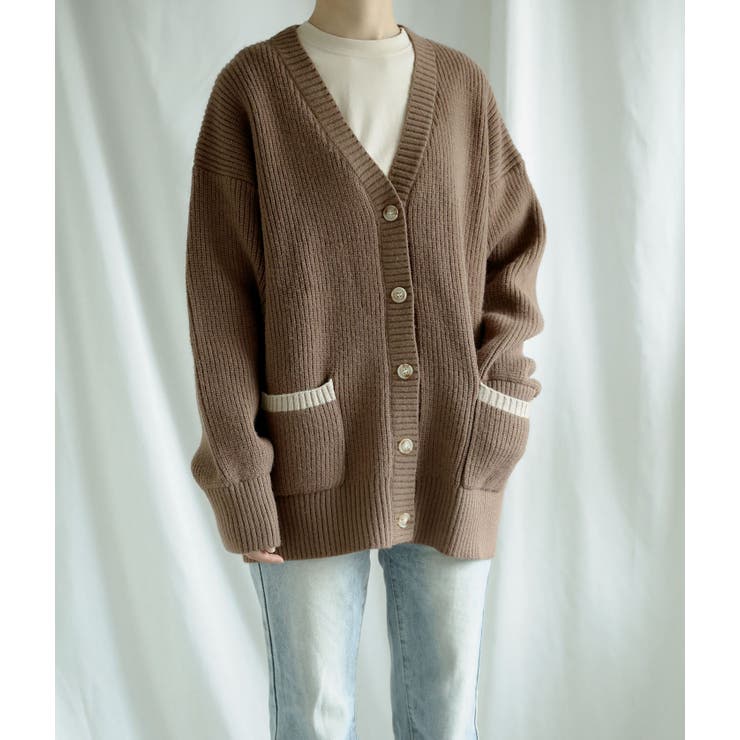 【smore】Bicolor knit cardigan | aimoha  | 詳細画像1 