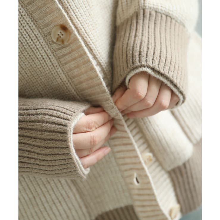 【smore】Bicolor knit cardigan | aimoha  | 詳細画像25 