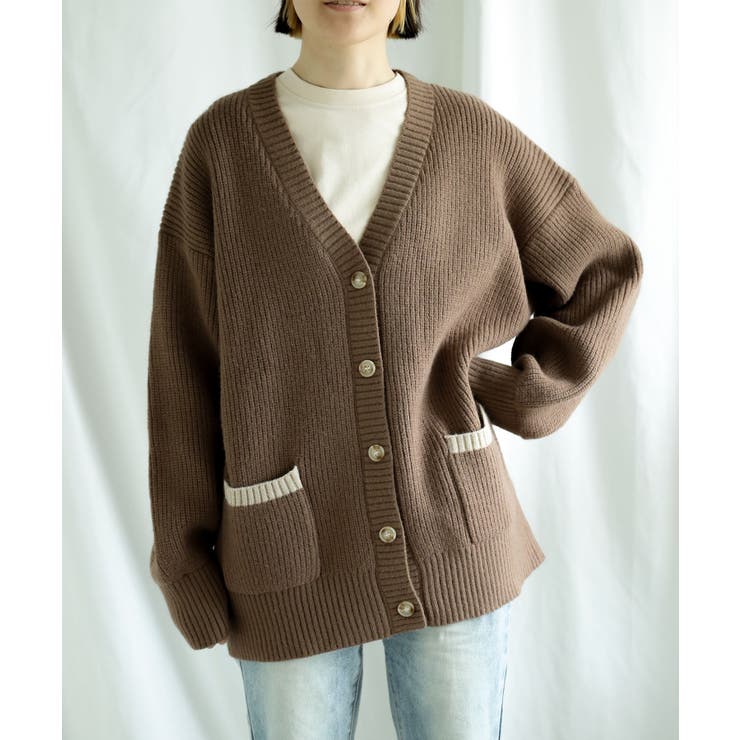 【smore】Bicolor knit cardigan | aimoha  | 詳細画像2 