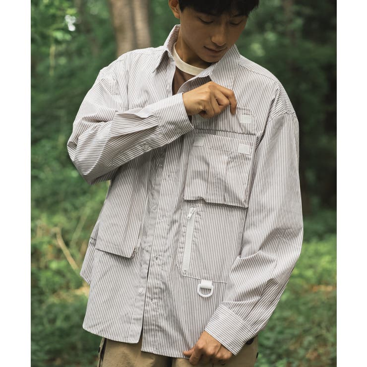 ベージュ | 【smore】Stripe pocket l/s shirt | aimoha men