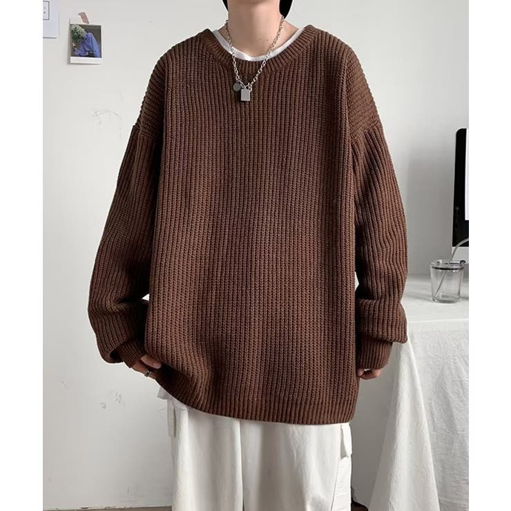 ブラウン | オーバーサイズ ストレッチワッフルリバーシブルニット オーバーサイズ | aimoha men