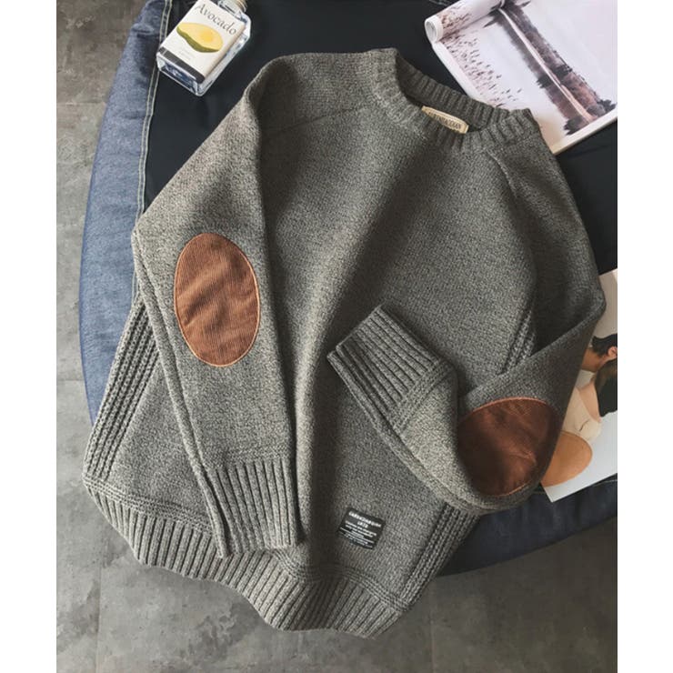 メンズ エルボーバッチ付きニット セーター[品番：XT000003716]｜aimoha men（アイモハ）のメンズ ファッション通販｜SHOPLIST（ショップリスト）