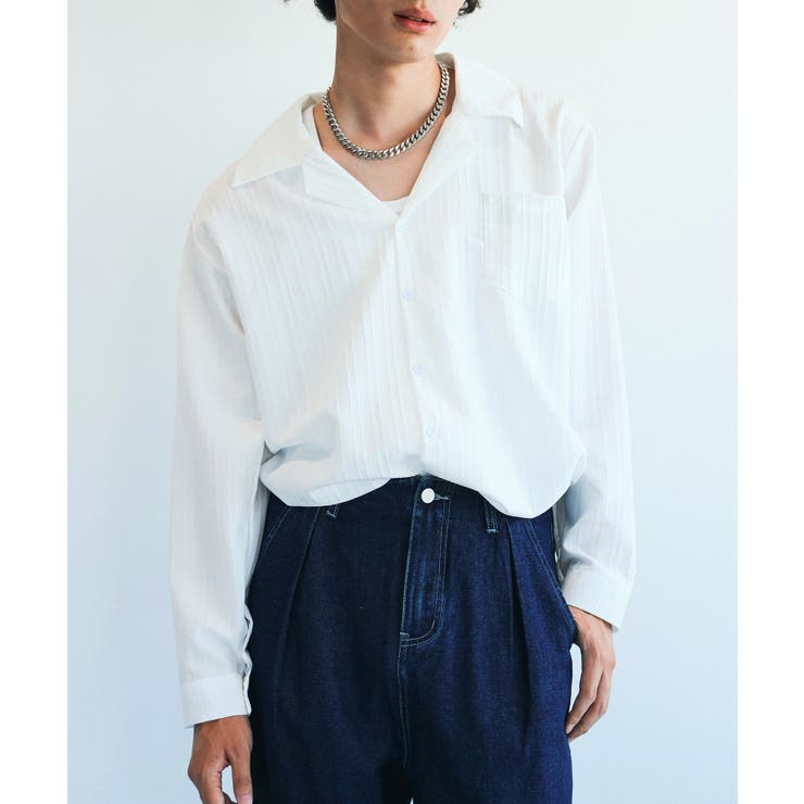 ホワイト | aimoha mens モード系エンボス加工シャツ | aimoha men