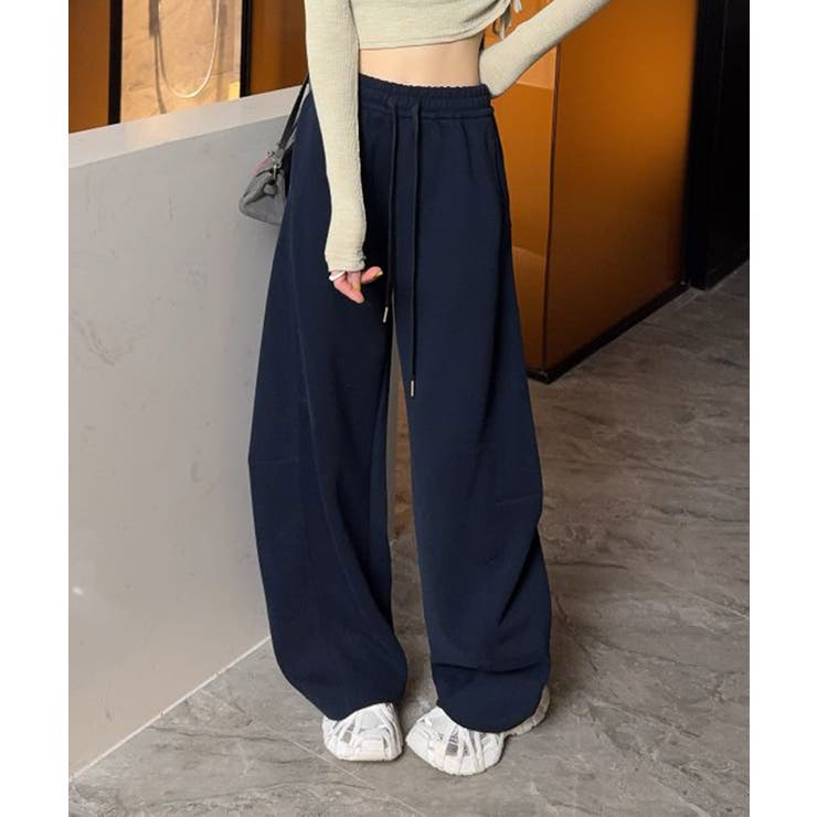 ネイビー | ワイドカーブパンツ | aimoha 