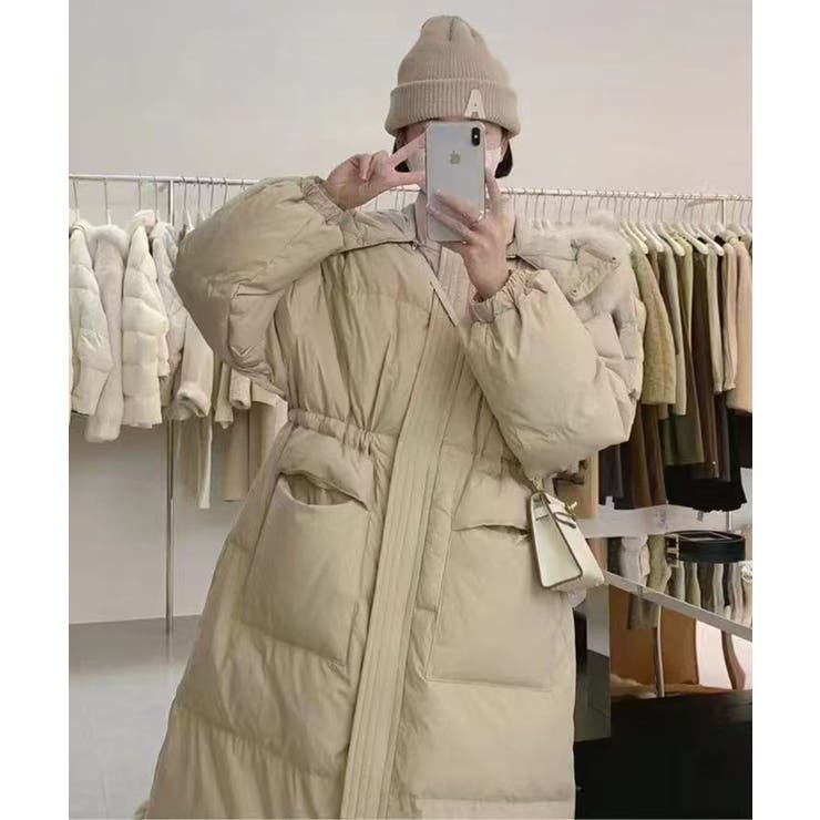 ベージュ | ふわふわフォックスファーフードロングダウン | aimoha 