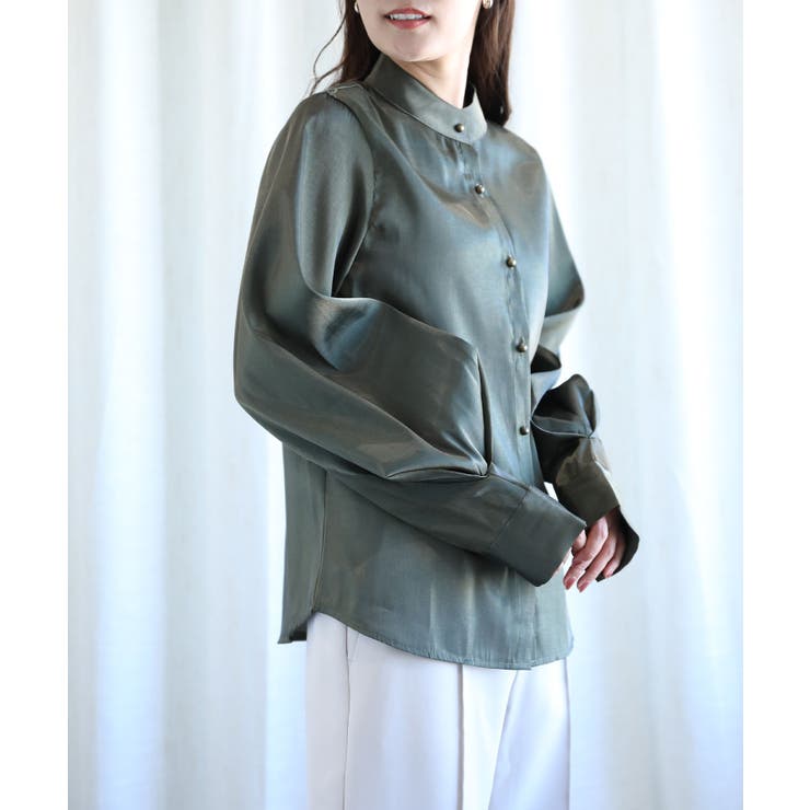 オリジナル光沢感バンドカラーブラウス | aimoha  | 詳細画像32 