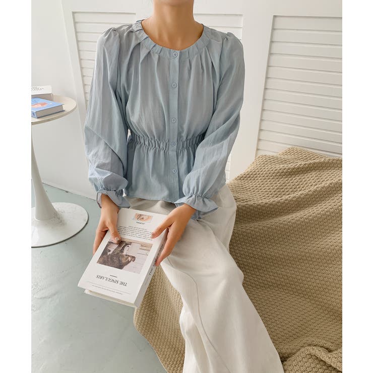 【BANICO】ウエストギャザー フリル袖 シャツブラウス | aimoha  | 詳細画像1 