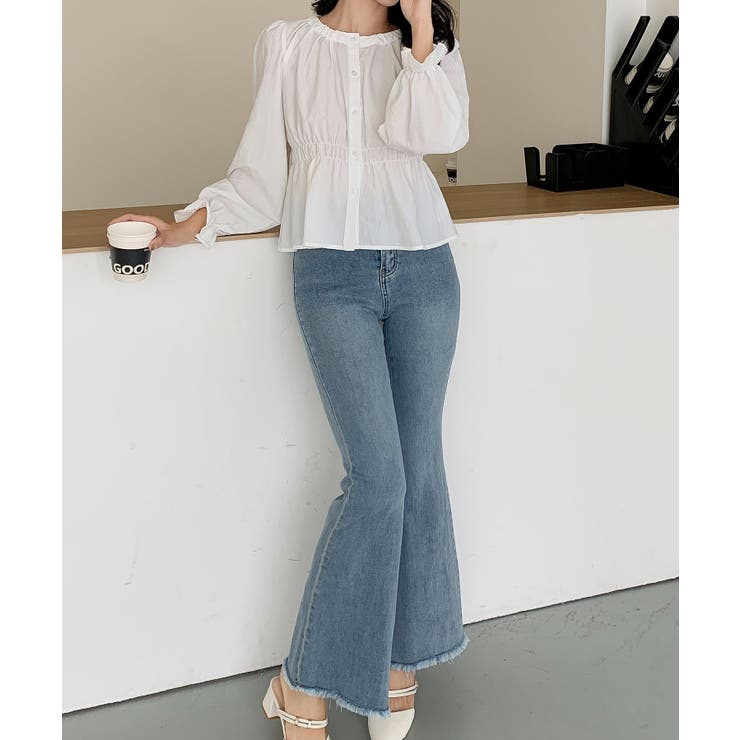 【BANICO】ウエストギャザー フリル袖 シャツブラウス | aimoha  | 詳細画像6 