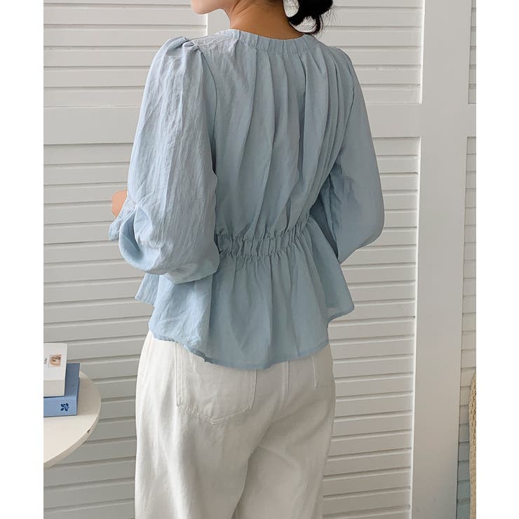 【BANICO】ウエストギャザー フリル袖 シャツブラウス | aimoha  | 詳細画像3 