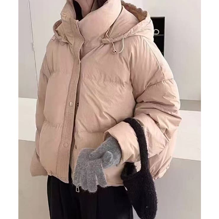 ピンク | 大きめフードのふかふかショートダウン | aimoha 