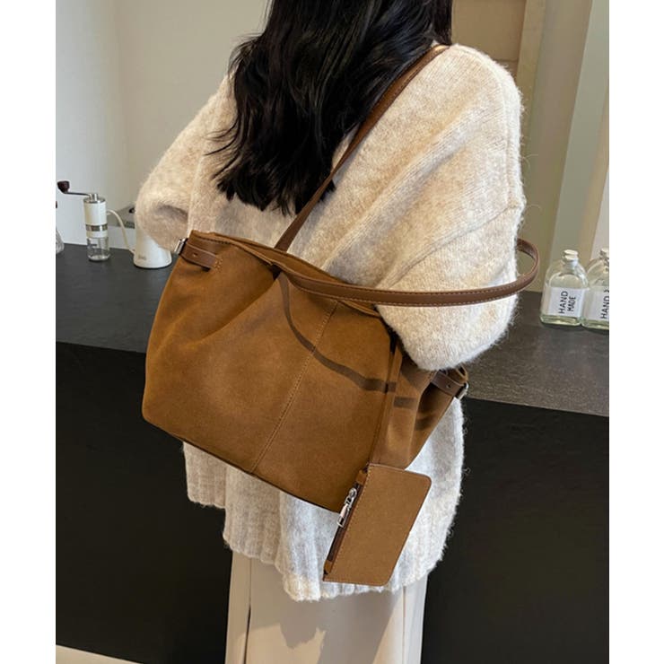 ブラウン | スエード調 ポーチ付き トートバッグ | aimoha 