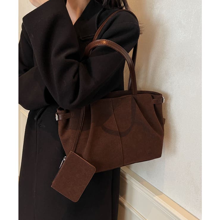チョコ | スエード調 ポーチ付き トートバッグ | aimoha 