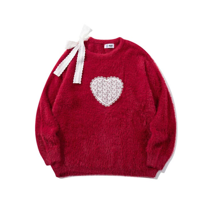 レッド | HOOK for girls レースハートゆるニットプルオーバー | HOOK