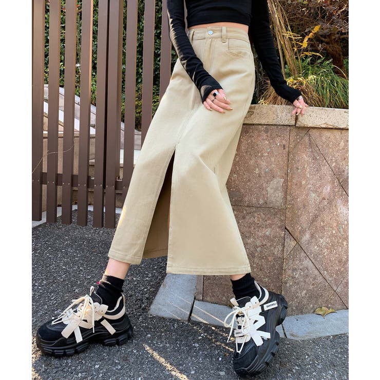 ベージュ | 【BANICO】フロントスリットデニムスカート | aimoha 