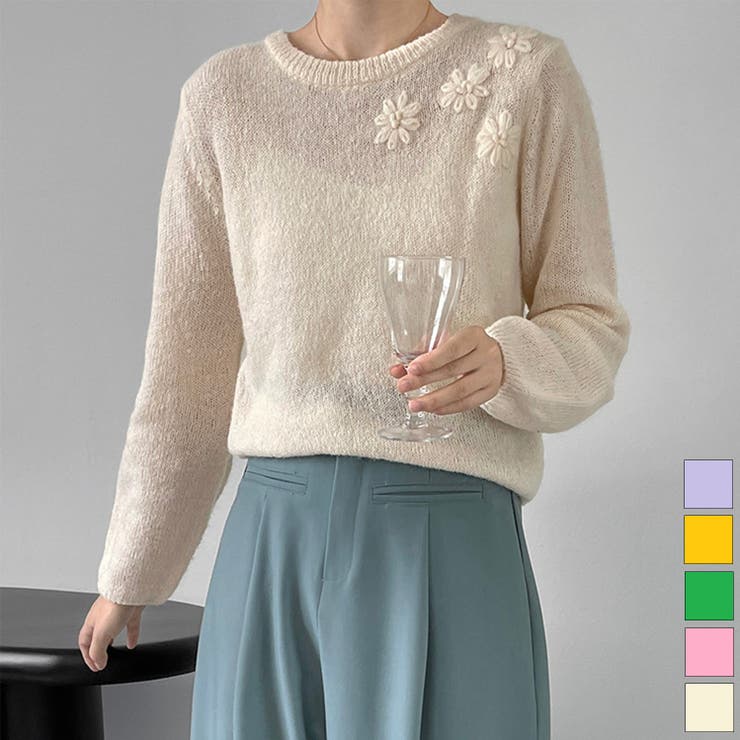 フラワー刺繍セーター 韓国 ライク | aimoha  | 詳細画像1 