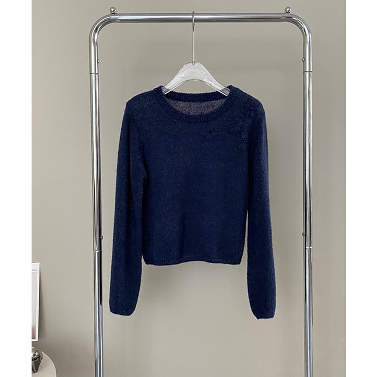 ネイビー | フラワー刺繍セーター 韓国 ライク | aimoha 