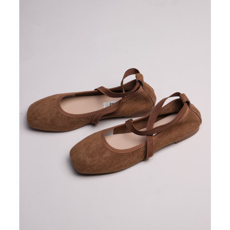 shoes365】スエード素材のクロスストラップバレエシューズ[品番