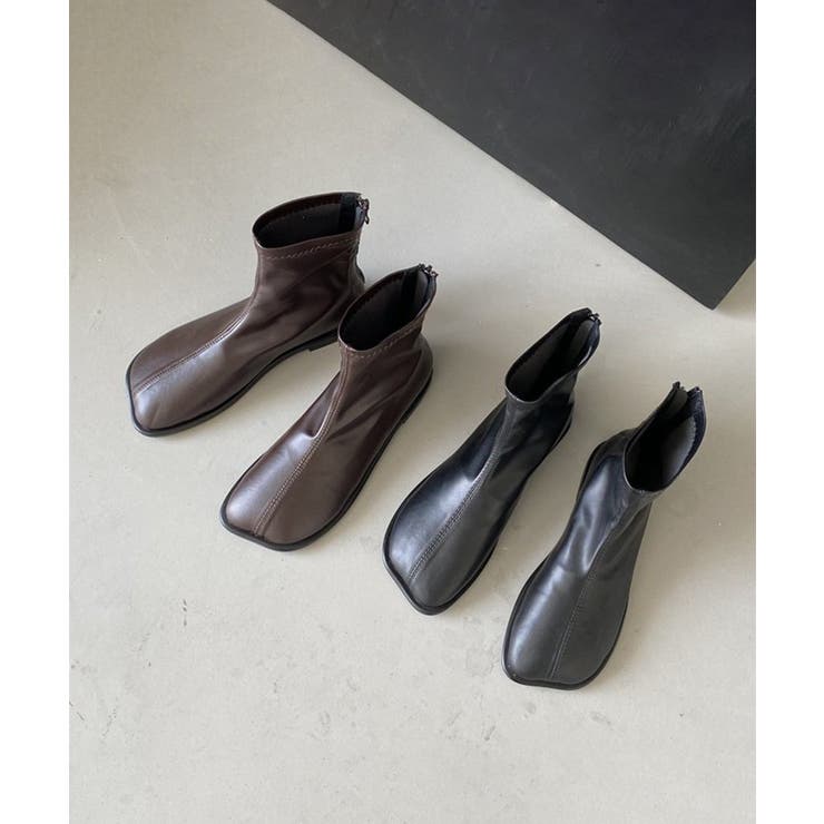 【shoes365】ソフトレザー スクエアトゥ フラットショートブーツ | aimoha  | 詳細画像10 