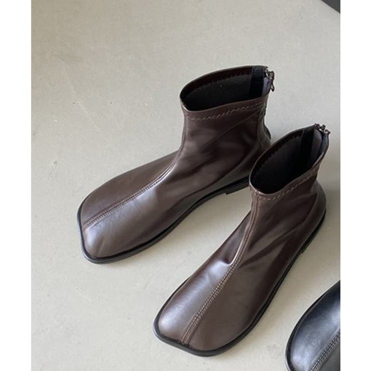 モカ | 【shoes365】ソフトレザー スクエアトゥ フラットショートブーツ | aimoha 