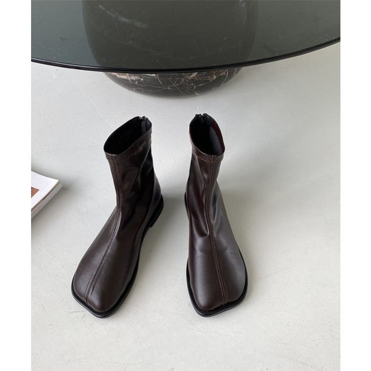 【shoes365】ソフトレザー スクエアトゥ フラットショートブーツ | aimoha  | 詳細画像2 