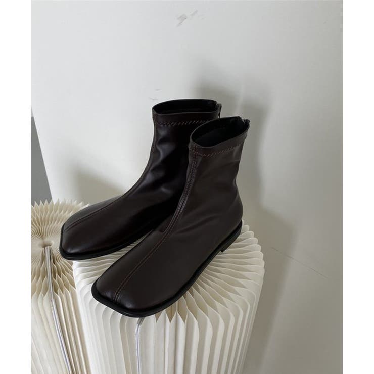 【shoes365】ソフトレザー スクエアトゥ フラットショートブーツ | aimoha  | 詳細画像4 