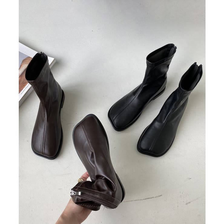 【shoes365】ソフトレザー スクエアトゥ フラットショートブーツ | aimoha  | 詳細画像6 