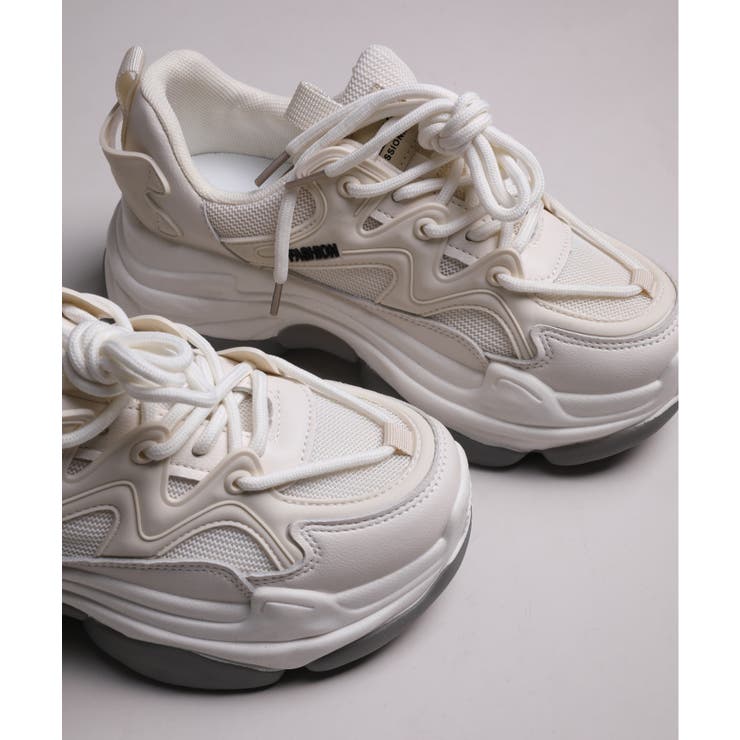 最先端 shoes365】ダブル紐デザイン厚底メッシュスニーカー[品番 日焼け止め