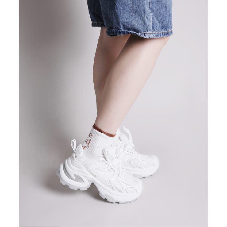 オフホワイト | 【shoes365】パッチワークデザイン厚底メッシュスニーカー | aimoha 