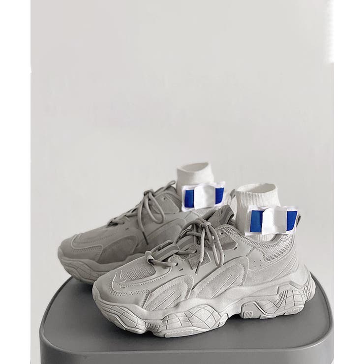 グレー | 【shoes365】パッチワーク凹凸感厚底スニーカー | aimoha 