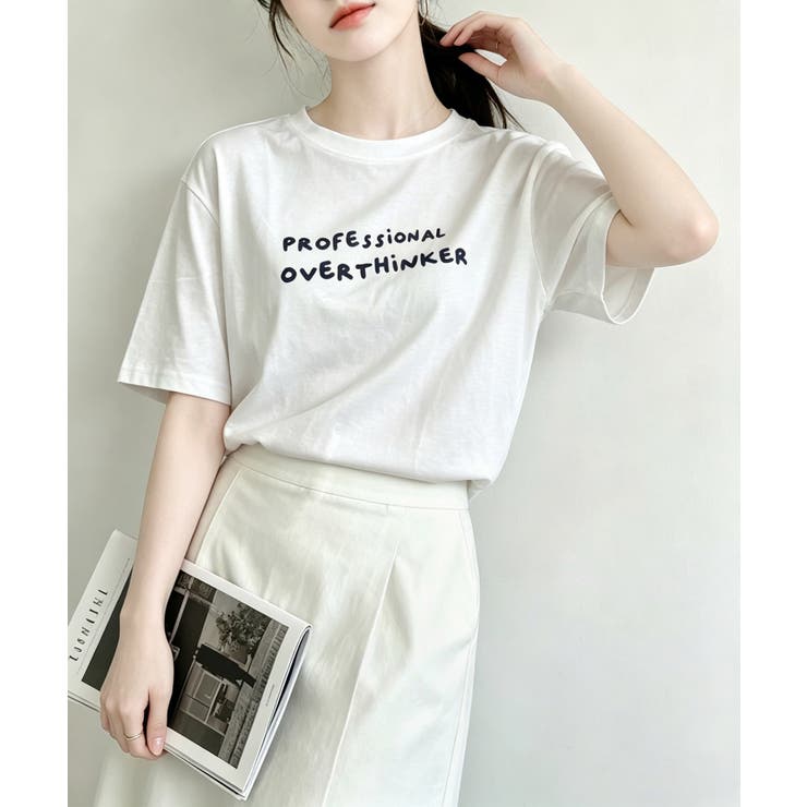 ホワイト | カジュアルロゴプリントTシャツ | aimoha 