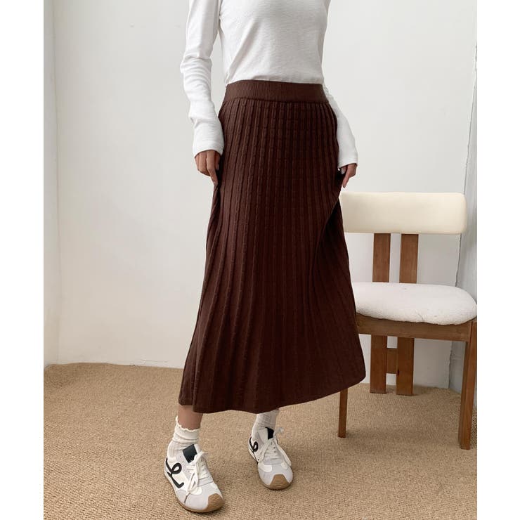 チョコ | プリーツニットロングスカート | aimoha 