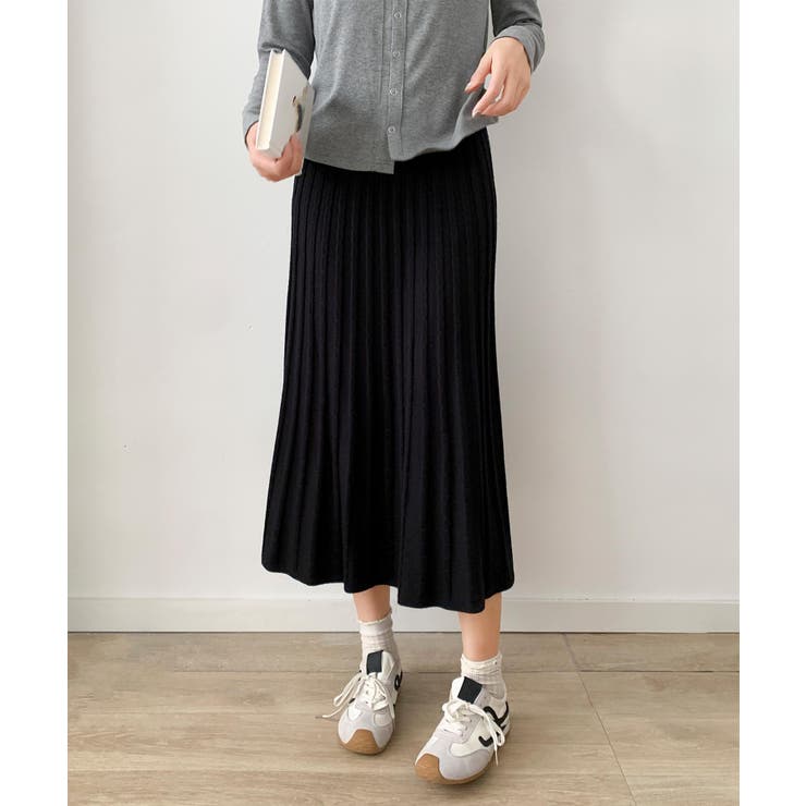 ブラック | プリーツニットロングスカート | aimoha 