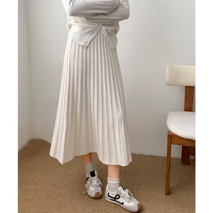 ライトベージュ | プリーツニットロングスカート | aimoha 
