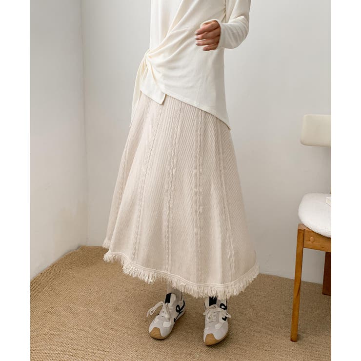ベージュ | 編み柄ニットロングスカート | aimoha 