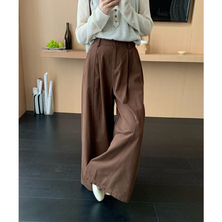 コーヒー | タック ワイドパンツ | aimoha 