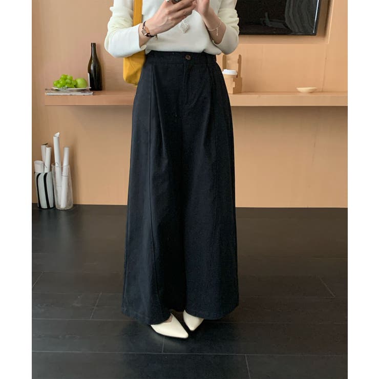 ブラック | タック ワイドパンツ | aimoha 