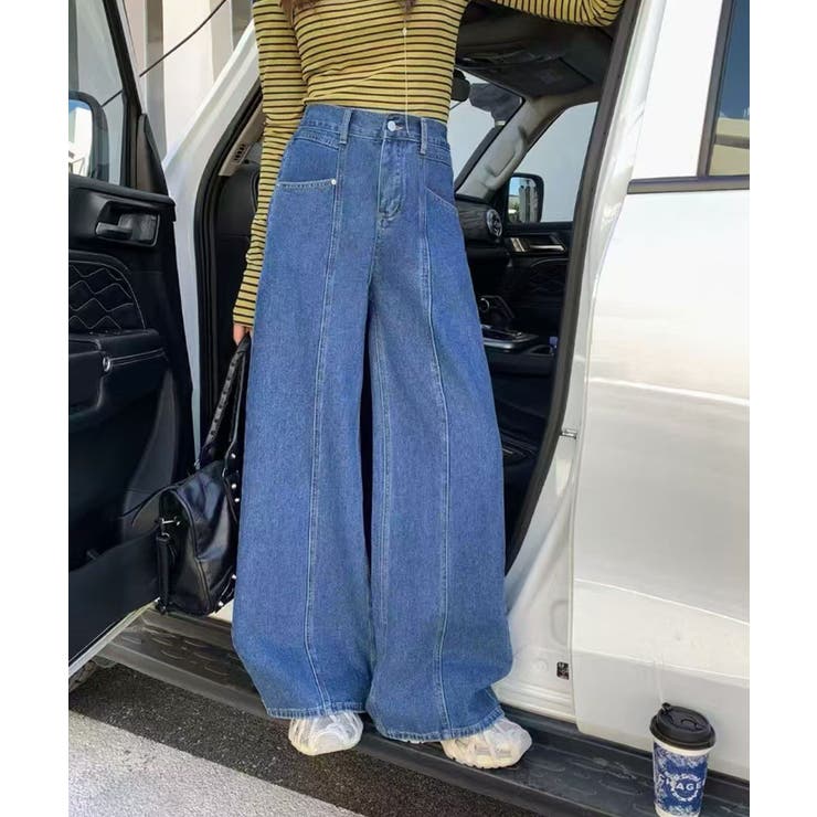 ネイビー | センターライン ワイドデニムパンツ | aimoha 