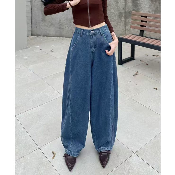 ブルー | ワイドバルーンデニムパンツ | aimoha 