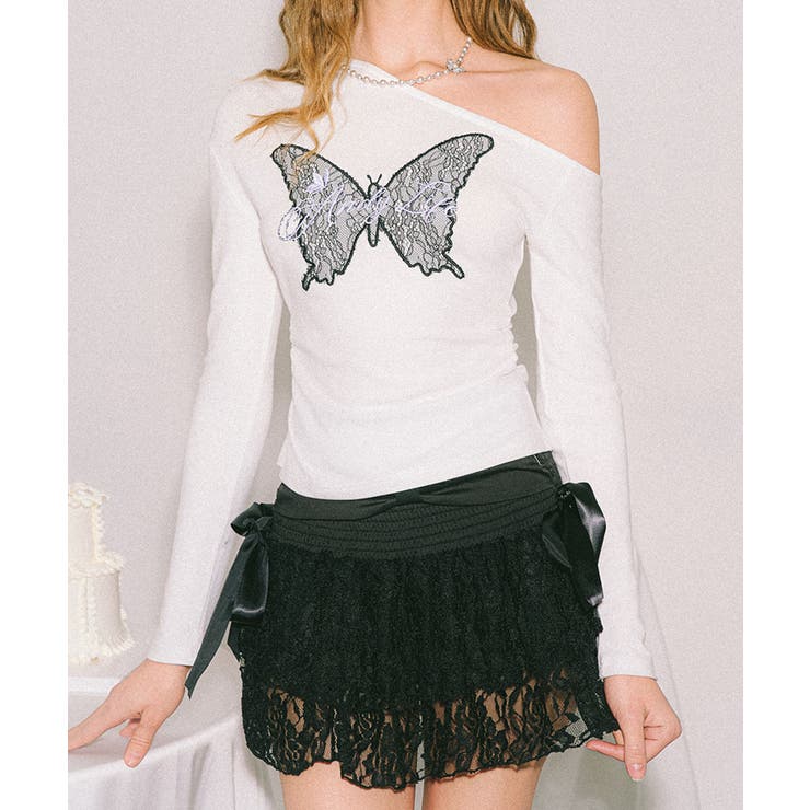 【HOOK】for girls バタフライ刺繍ワンショルダートップス | HOOK | 詳細画像1 