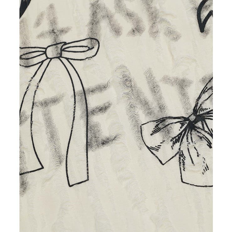 for girls リボンプリントオープンショルダーダメージトップス | HOOK | 詳細画像9 