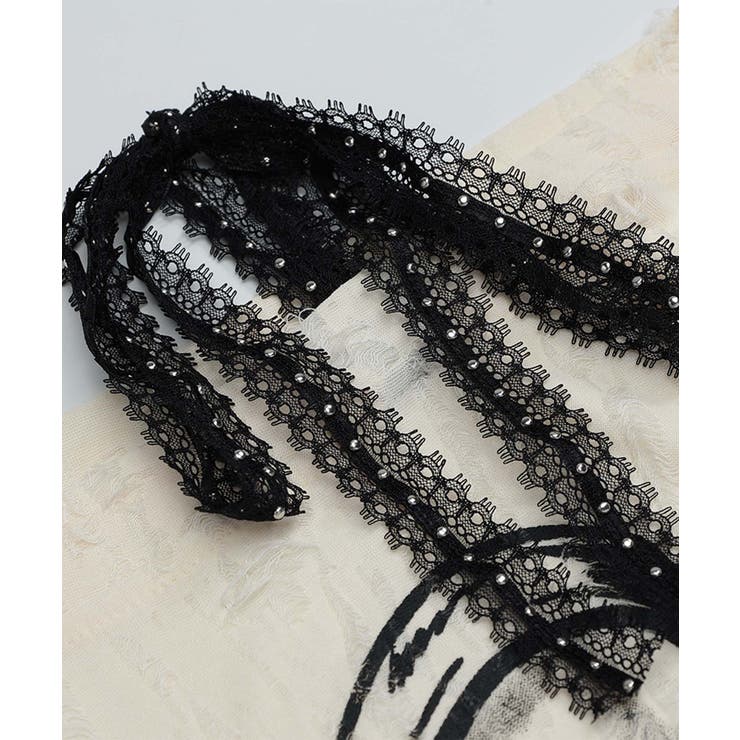 for girls リボンプリントオープンショルダーダメージトップス | HOOK | 詳細画像11 