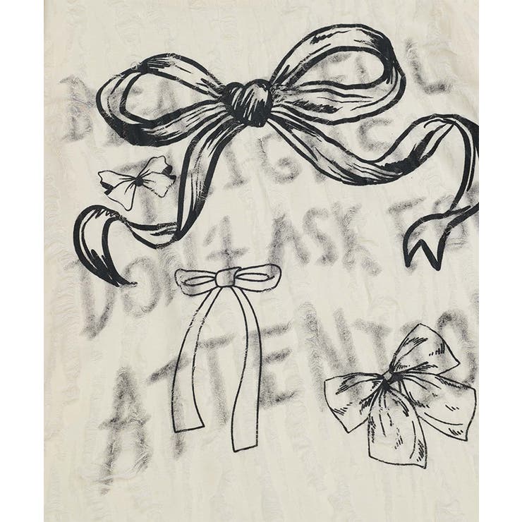 for girls リボンプリントオープンショルダーダメージトップス | HOOK | 詳細画像13 