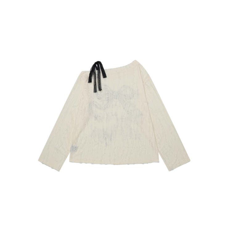 for girls リボンプリントオープンショルダーダメージトップス | HOOK | 詳細画像5 