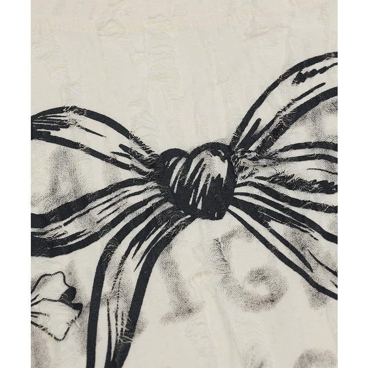 for girls リボンプリントオープンショルダーダメージトップス | HOOK | 詳細画像7 