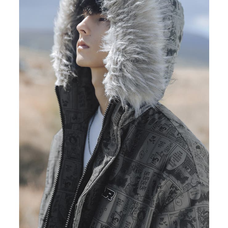 軽くて暖かい！フード付き総柄中綿ジャケット 韓国ファッション