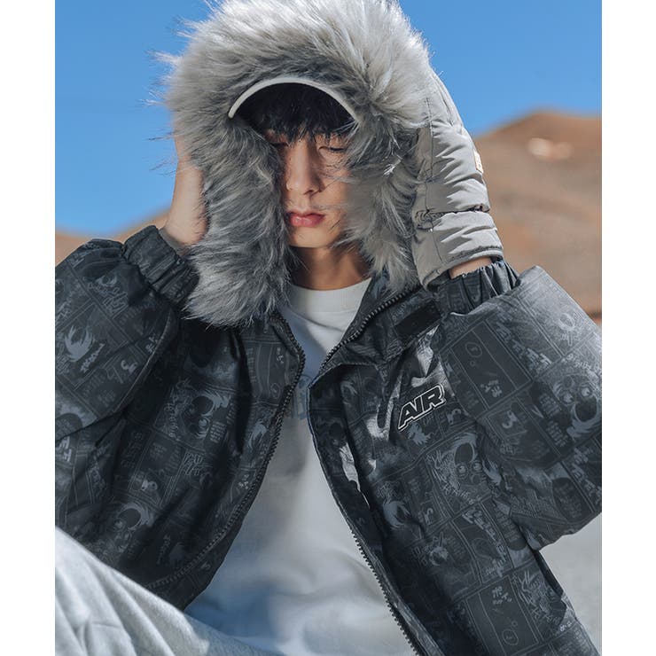 軽くて暖かい！フード付き総柄中綿ジャケット 韓国ファッション